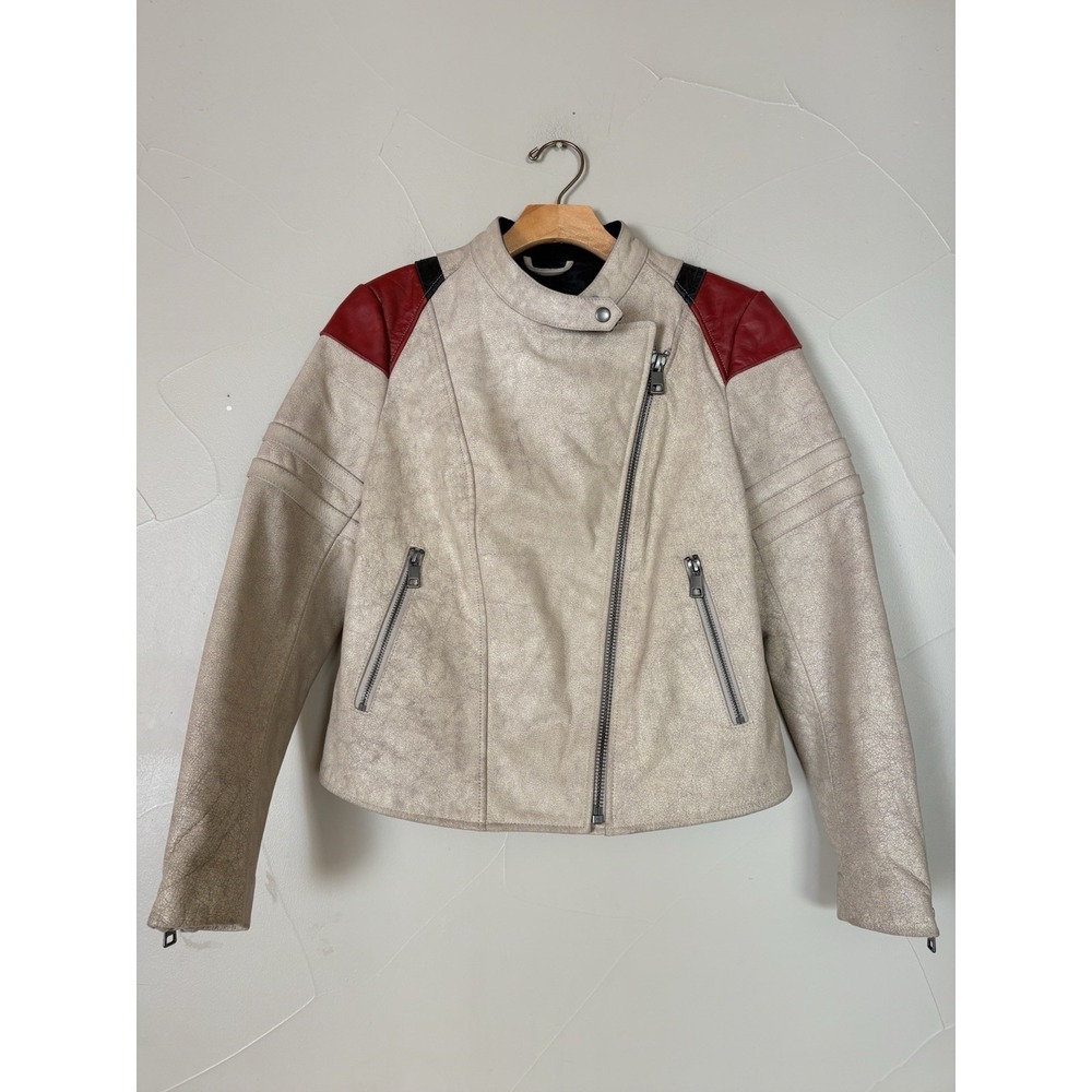 NWT Banana Republic Retro Leather Motocross Jacket Transition Cream SZ Small